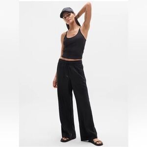 NWT Athleta Retreat Linen High Rise Wide Leg Pant Black Bohemian Resort Size L